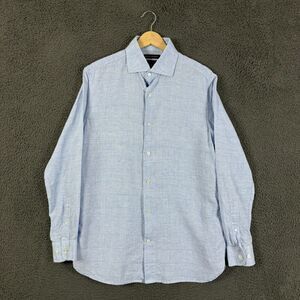 Banana Republic Shirt Mens Medium Blue Plaid Slim Fit 100% Linen Button Up